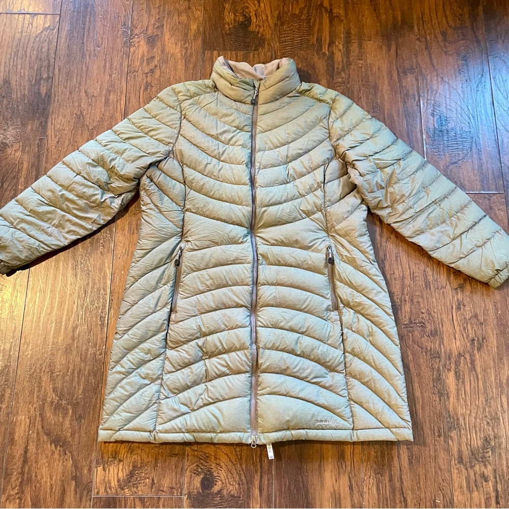 L.L. Bean Women's Olive Green Quilted Long Puffer Jacket
